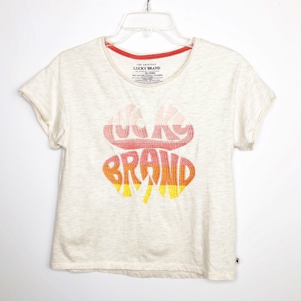 LUCKY brand graphic embroidered cropped T-shirt